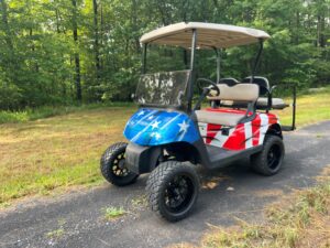 American flag EZGO electric golf cart rental
